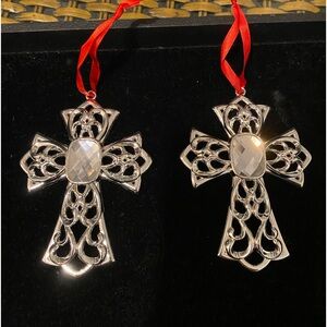 LENOX Bejeweled Silver Plated Diamond Rhinestone Christmas Ornaments 2 w Boxes🎄